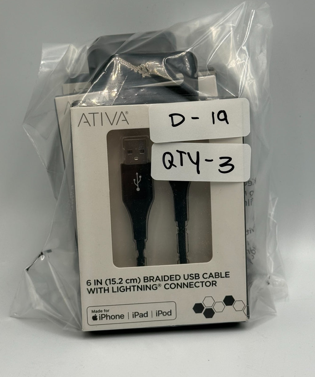 New Ativa 6-in Black Braided USB to Fast Cable For Apple iPhone iPad MFi