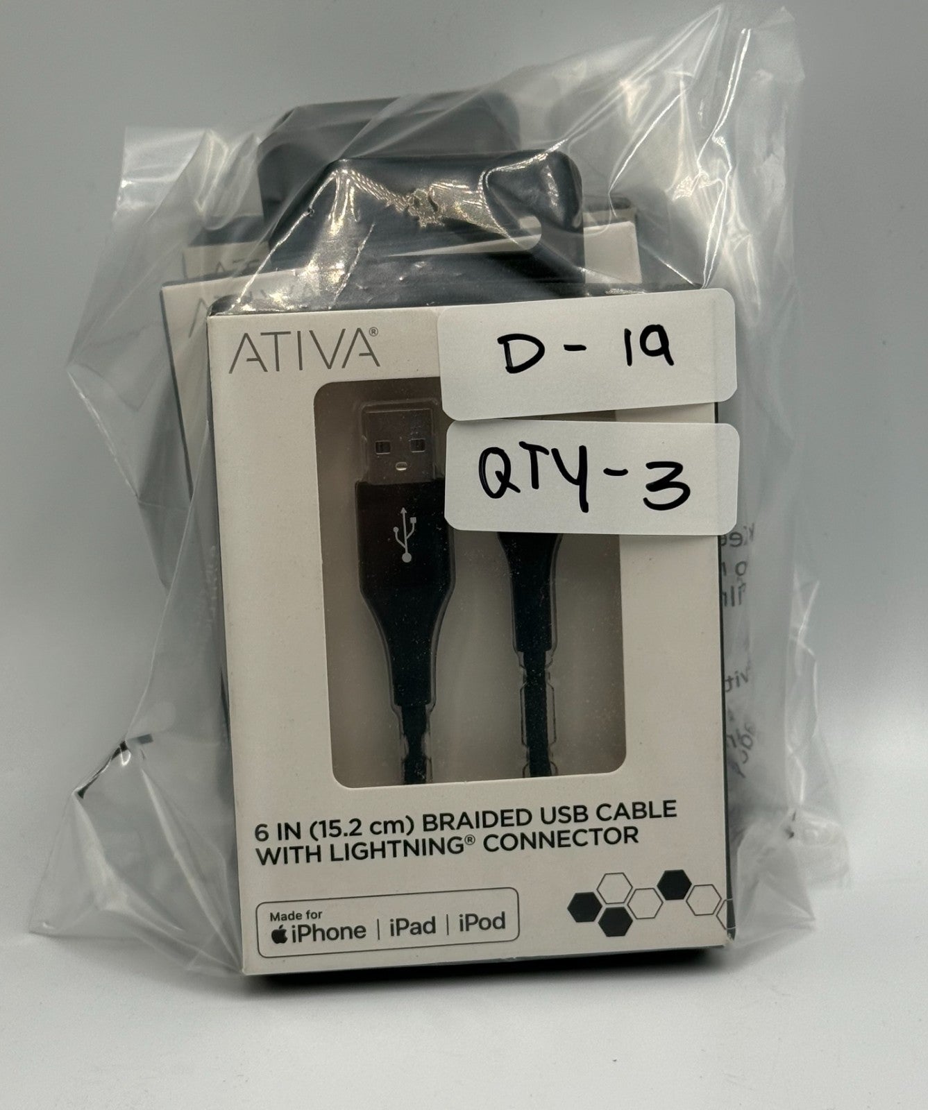 New Ativa 6-in Black Braided USB to Fast Cable For Apple iPhone iPad MFi