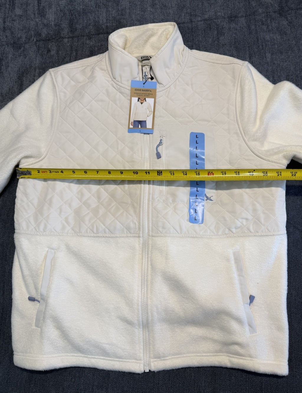Eddie Bauer Mixed Media Fleece Jacket Women's Large White Cream Full Zip Casual