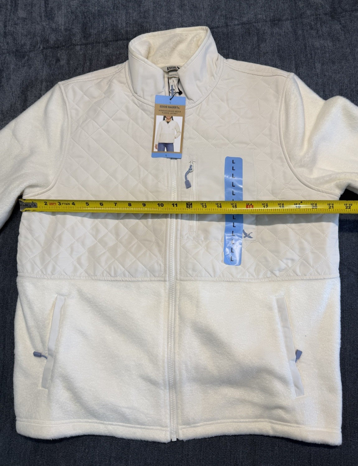 Eddie Bauer Mixed Media Fleece Jacket Women's Large White Cream Full Zip Casual