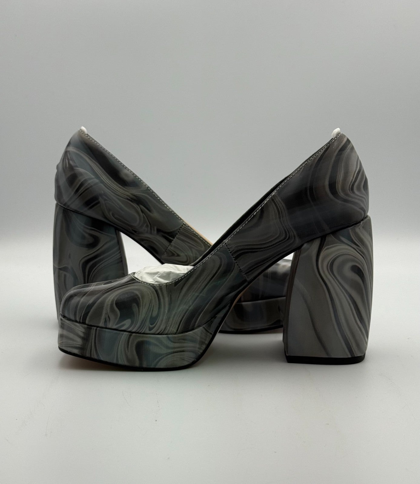 NEW Katy Perry The Uplift Platform Pumps Womens 6M Black Multi Holographic Swirl