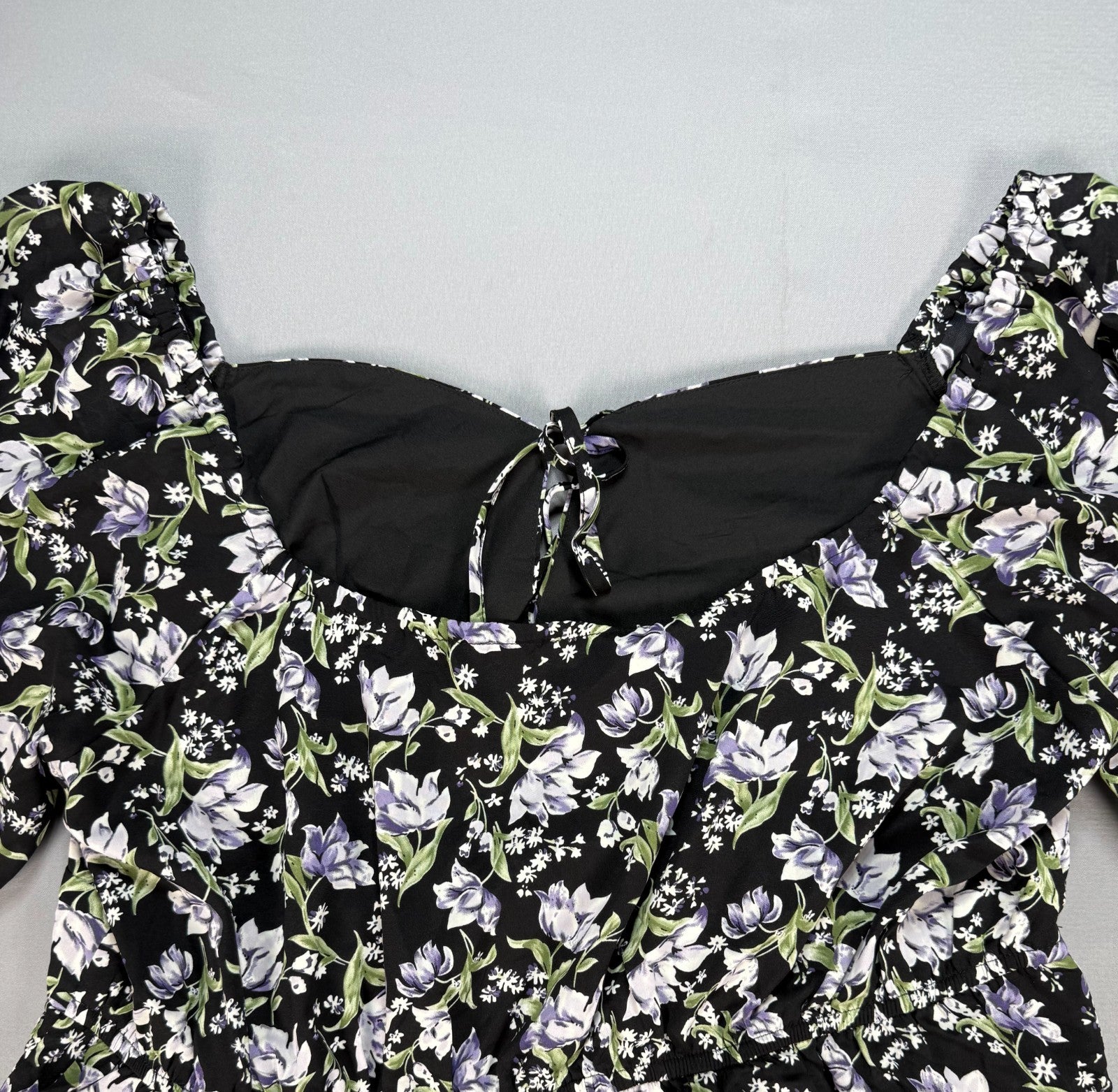 NWT Eywol Midi Dress Women's 3xl Black White Floral Tiered Ruffle Long Sleeve