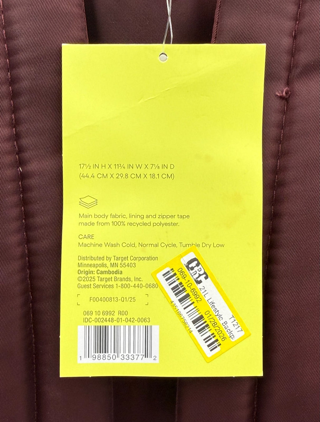 NWT All In Motion 21L Lifestyle Backpack Burgundy Maroon Laptop School Bag