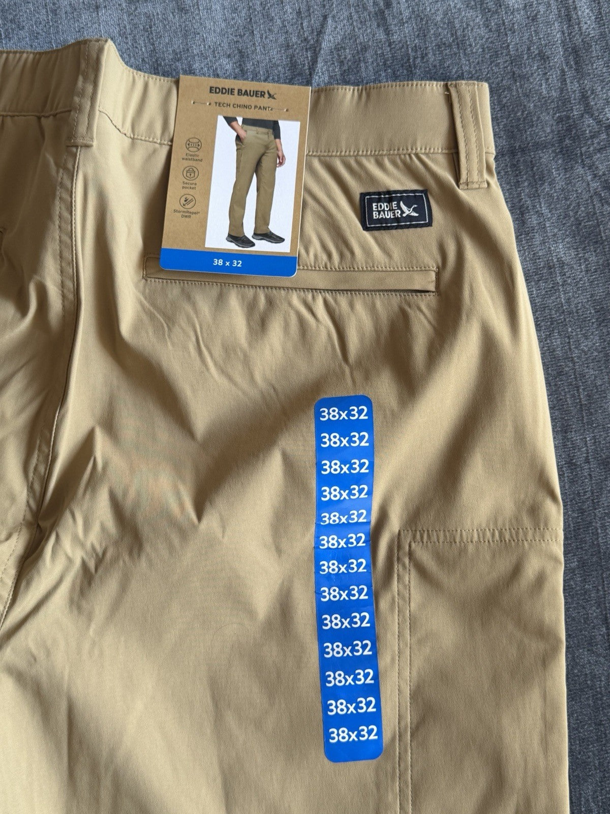 Eddie Bauer Pants Mens 38x32 Khaki Tech Chino Elastic Outdoor Stretch Travel NWT