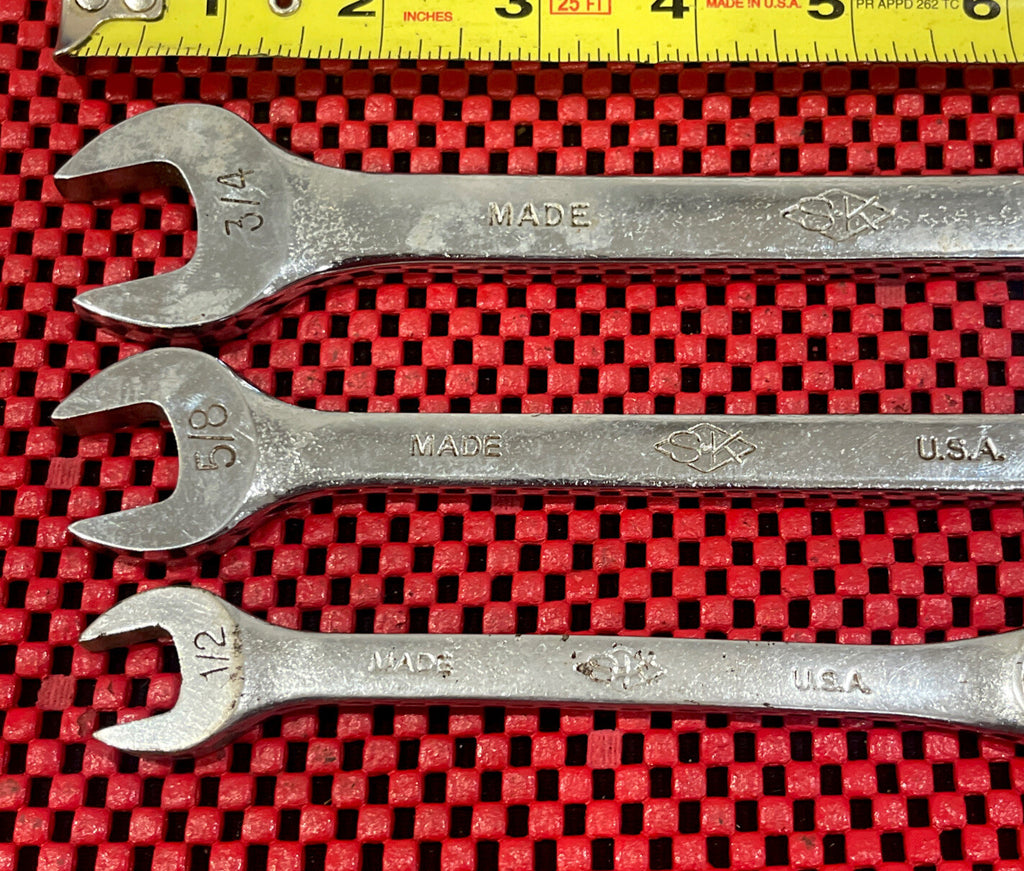 Vintage S-K Tool Diamond Logo Combination Wrench Set Of 3 Pc Made In USA Rare M5