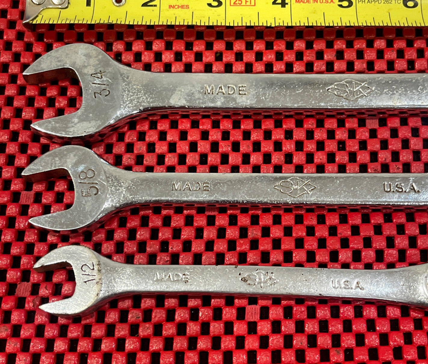 Vintage S-K Tool Diamond Logo Combination Wrench Set Of 3 Pc Made In USA Rare M5
