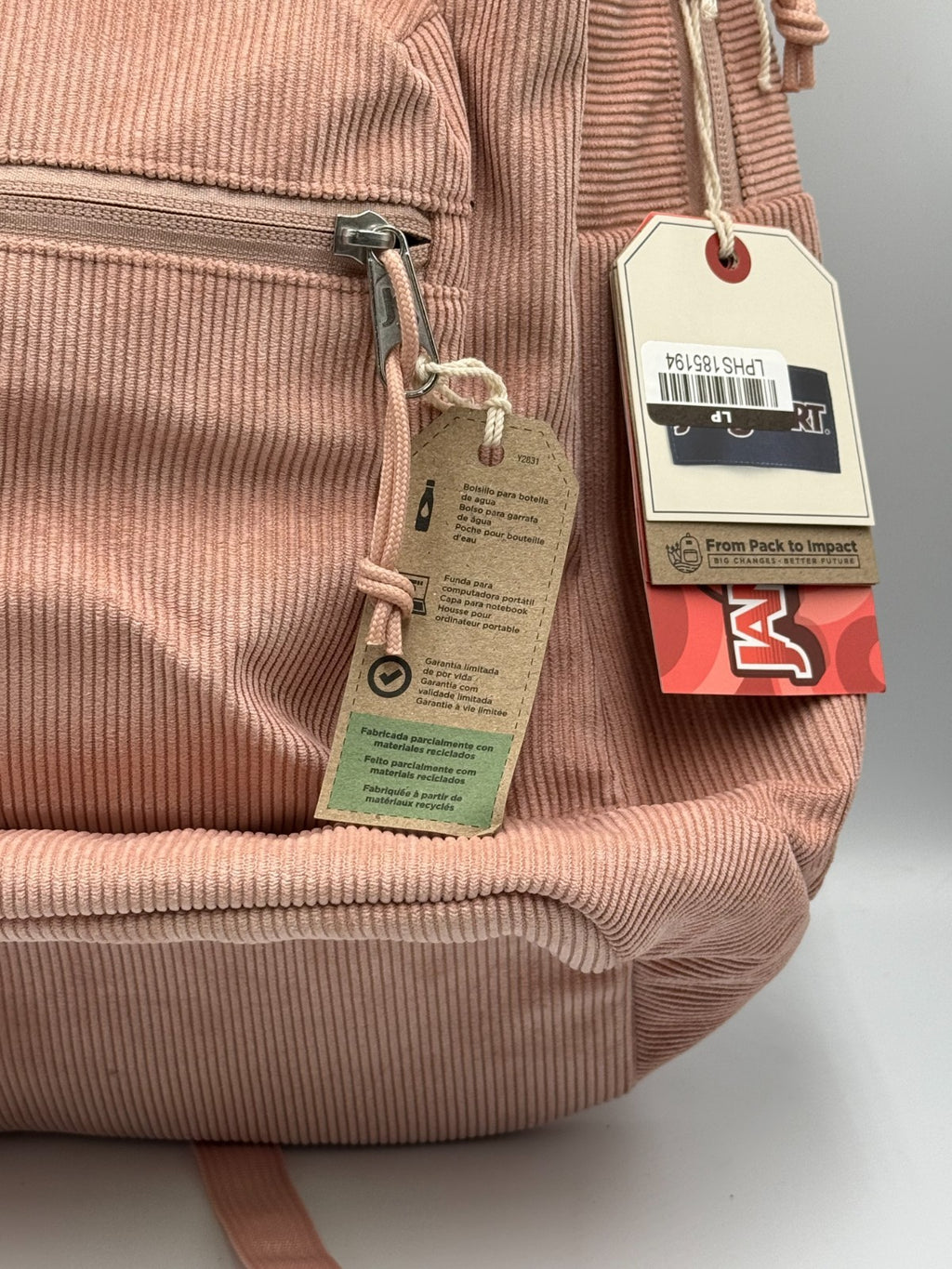 NWT JanSport Cross Town Plus Remix Misty Rose Corduroy Backpack 15" School Bag