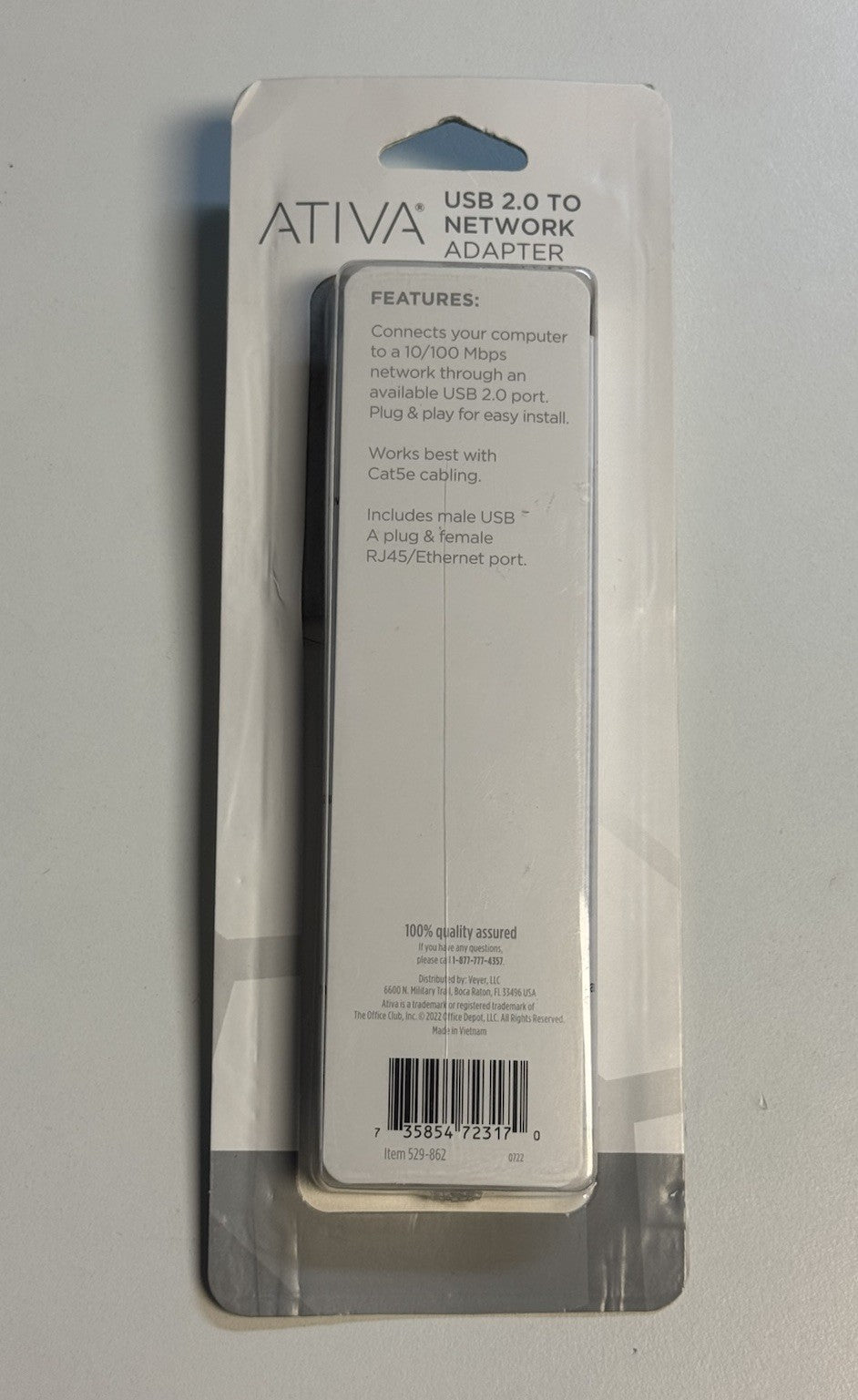 ATIVA USB 2.0 TO NETWOK ADAPTER FITS USB A & RJ45 | 100mb Network Connection NEW