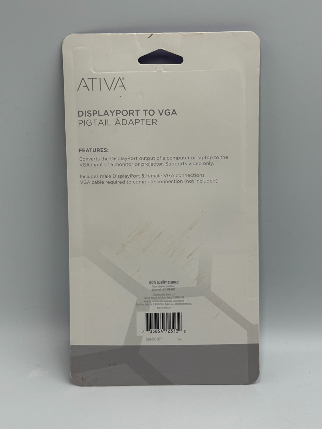 New Ativa 196-997 DisplayPort to VGA Adapter Black Male to Female Video Cord