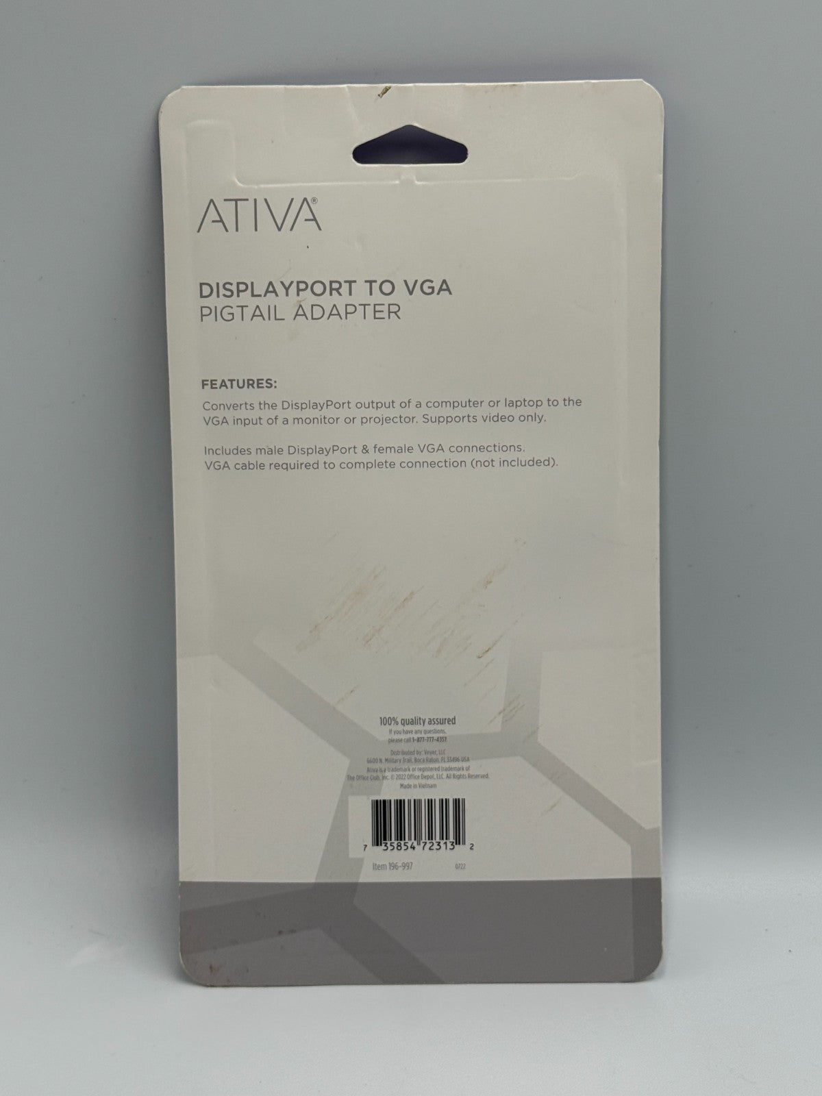 New Ativa 196-997 DisplayPort to VGA Adapter Black Male to Female Video Cord