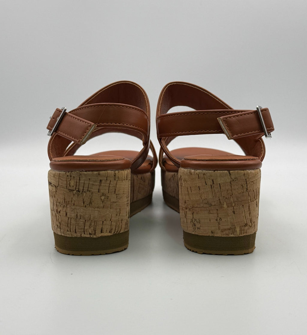 IDIFU Double-Strap Platform Sandals Women's 7 Brown Slingback Comfort Wedge Heel