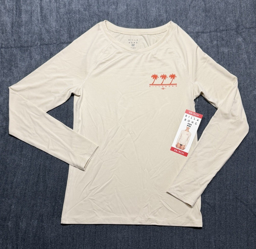 Billabong Women's UV Tee long sleeve Sun Shirt Tan White NEW | CHOOSE YOUR SIZE!