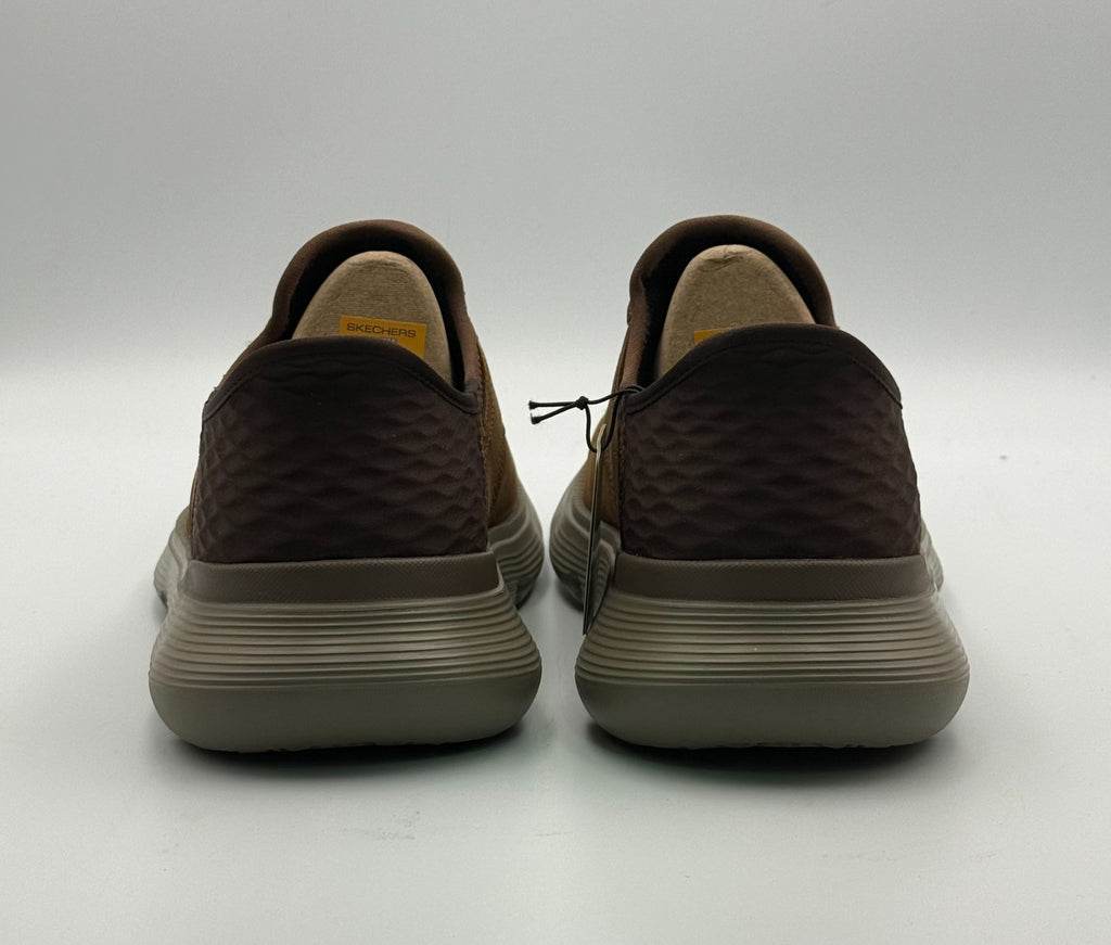 New Skechers Garza Gervin Slip in Sneakers Men's 8.5 Dark Brown Low Top Leather