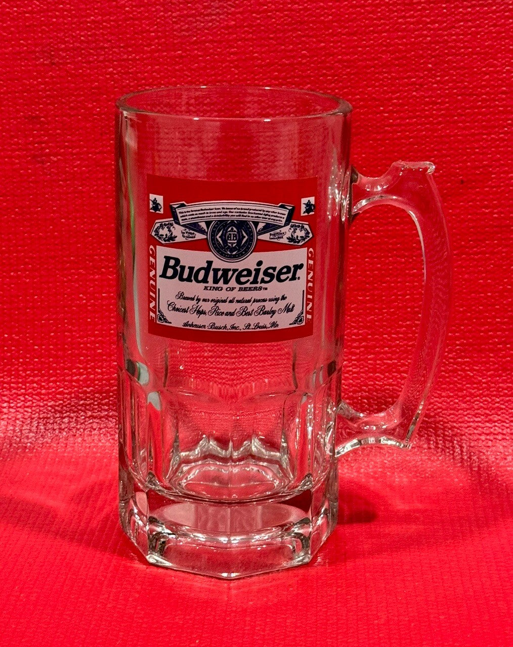 Vintage NEW 1997 Budweiser Anheuser Busch Beer Mug Heavy Glass 8” Tall