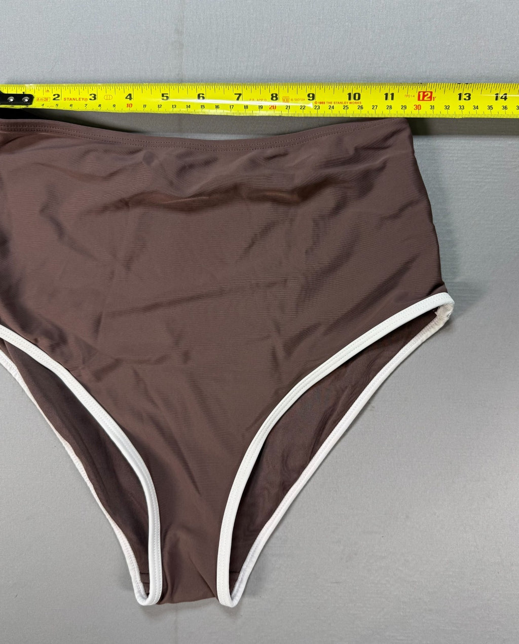 New Herseas One Shoulder Bikini Set Women's Small Brown Ruffle Trim Swimsuit