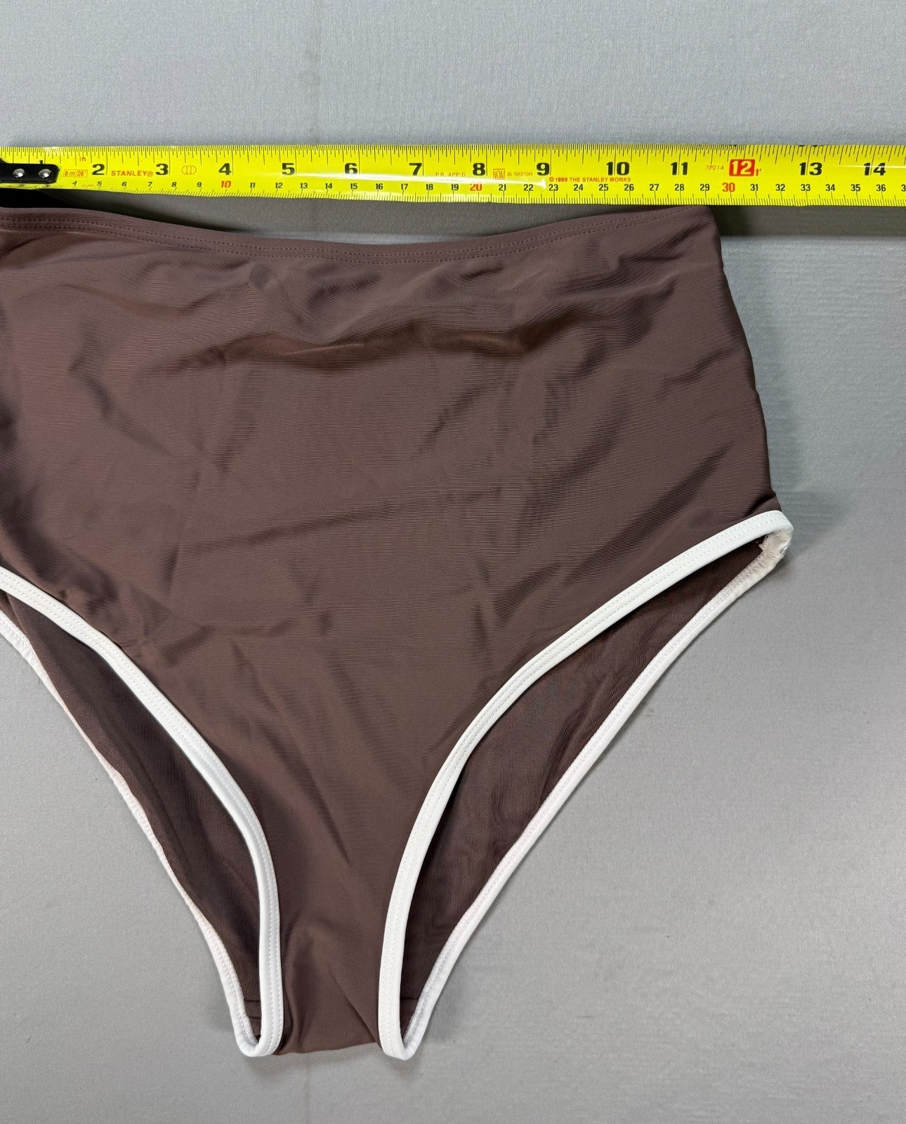 New Herseas One Shoulder Bikini Set Women's Small Brown Ruffle Trim Swimsuit