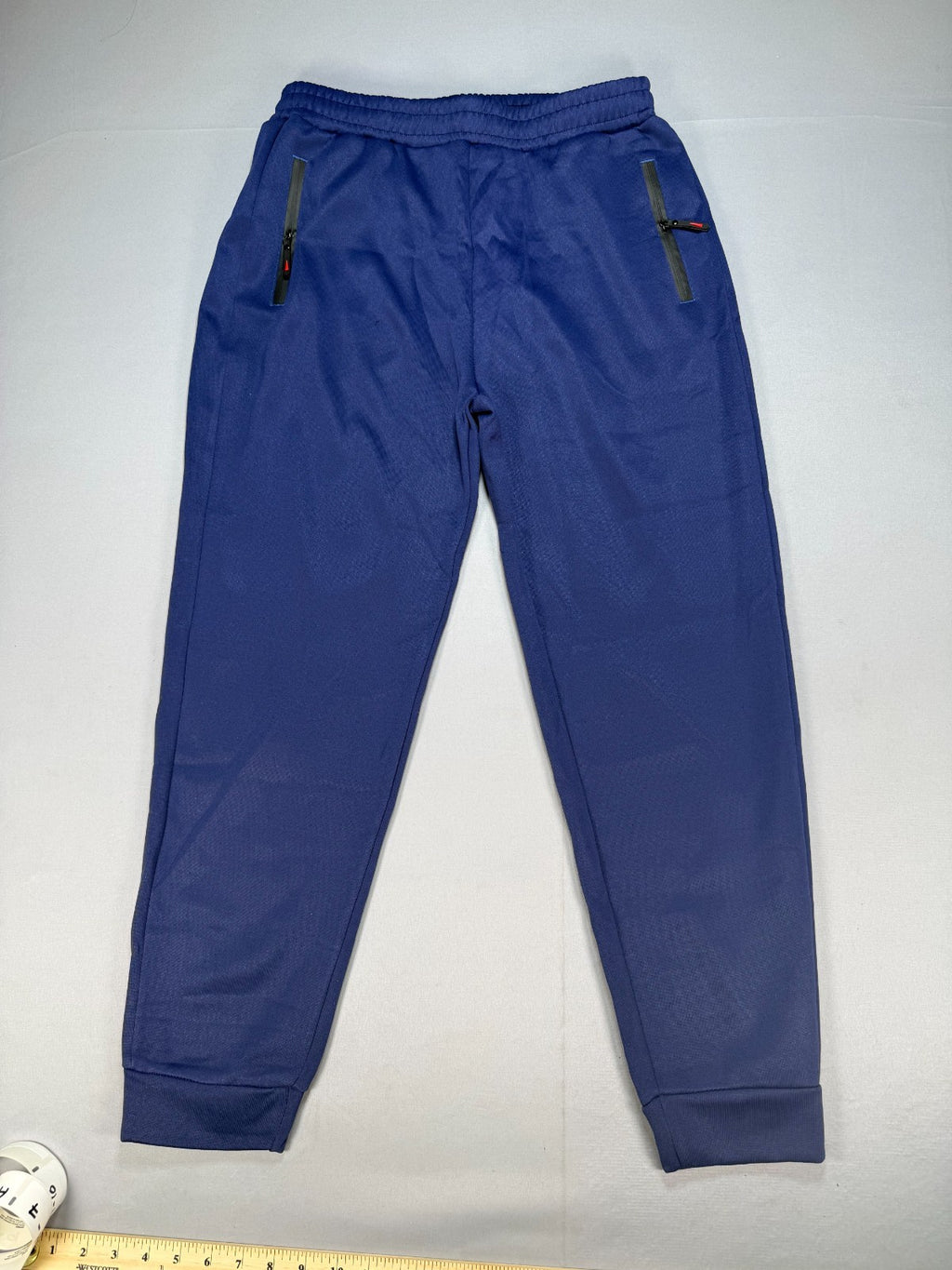 Men's Athletic Joggers Large Blue Zipper Pockets Gym Track Pants 100% Polyester