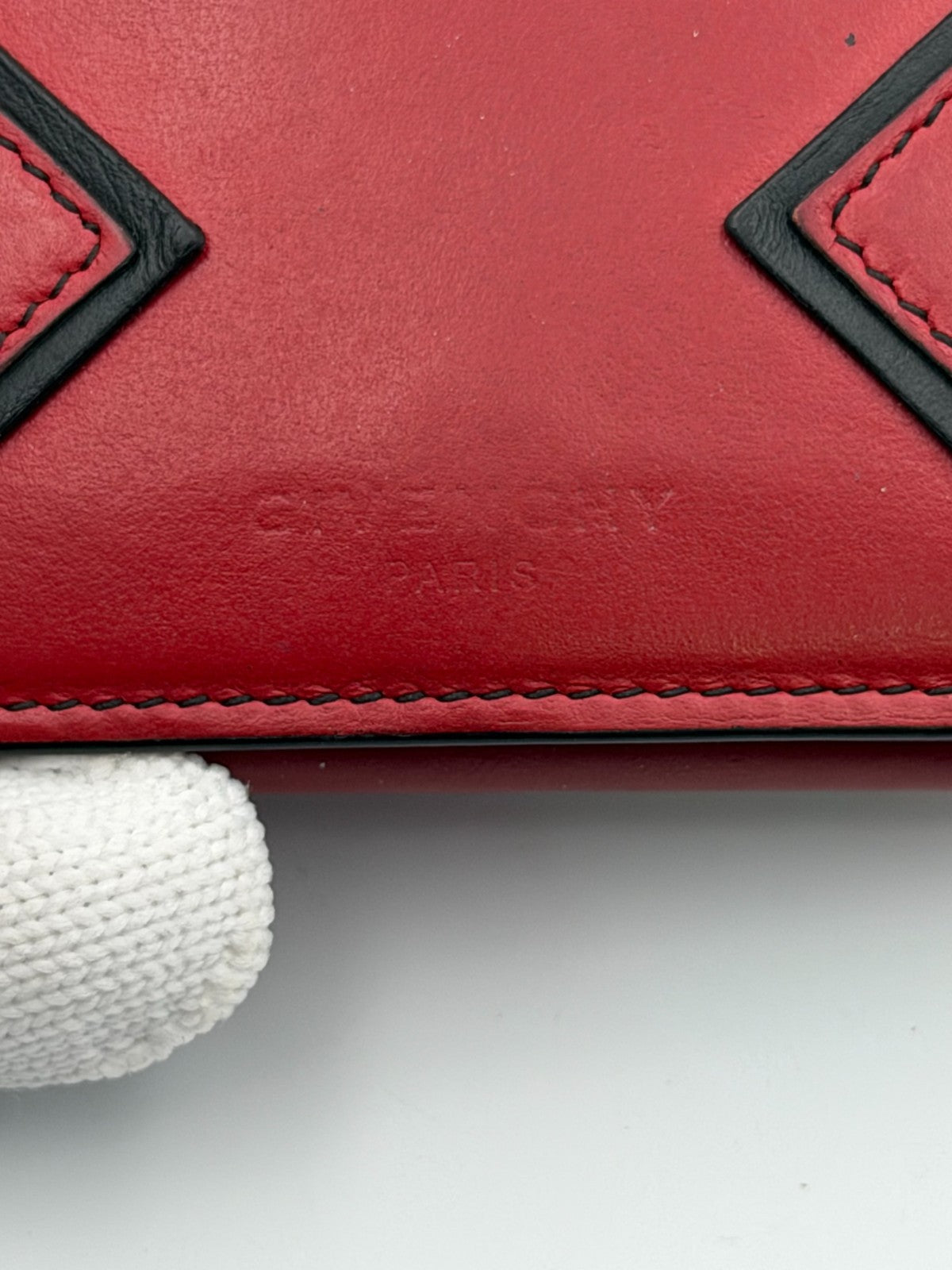 Givenchy Paris Trifold Wallet Men's Red Leather Black Trim Fashion Card Holder