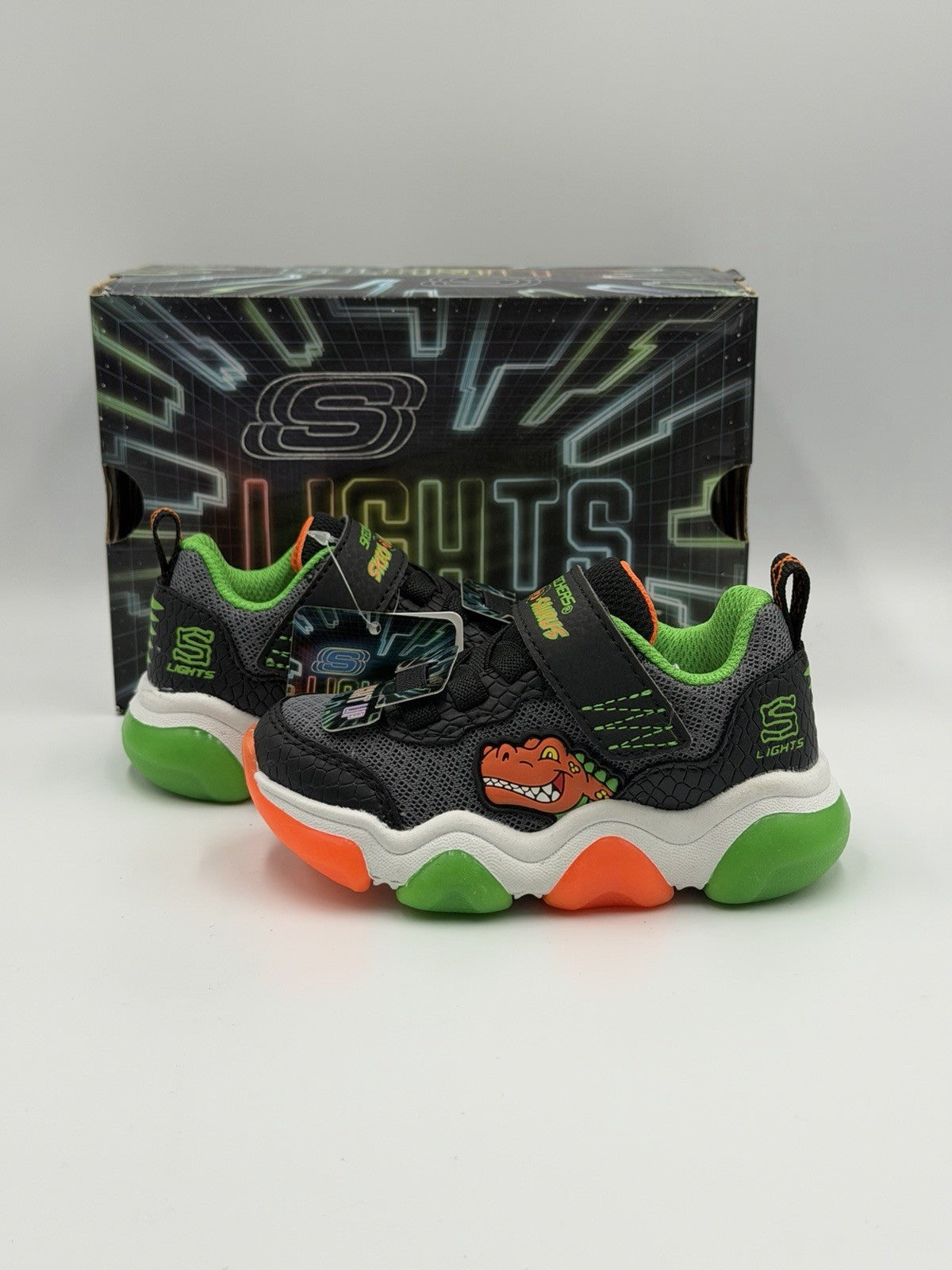 Skechers S Lights Mighty Glow 2.0-Dino Bolt Black Toddler Size 5 NEW WITH BOX
