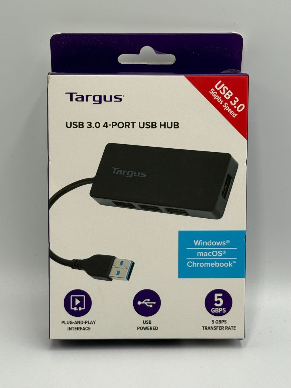 New Targus USB 3.0 4-Port USB Hub 5Gbps High Speed Data Splitter for Mac Windows