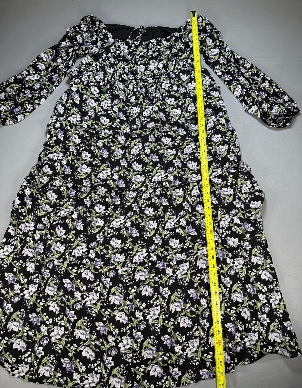 NWT Eywol Midi Dress Women's 3xl Black White Floral Tiered Ruffle Long Sleeve