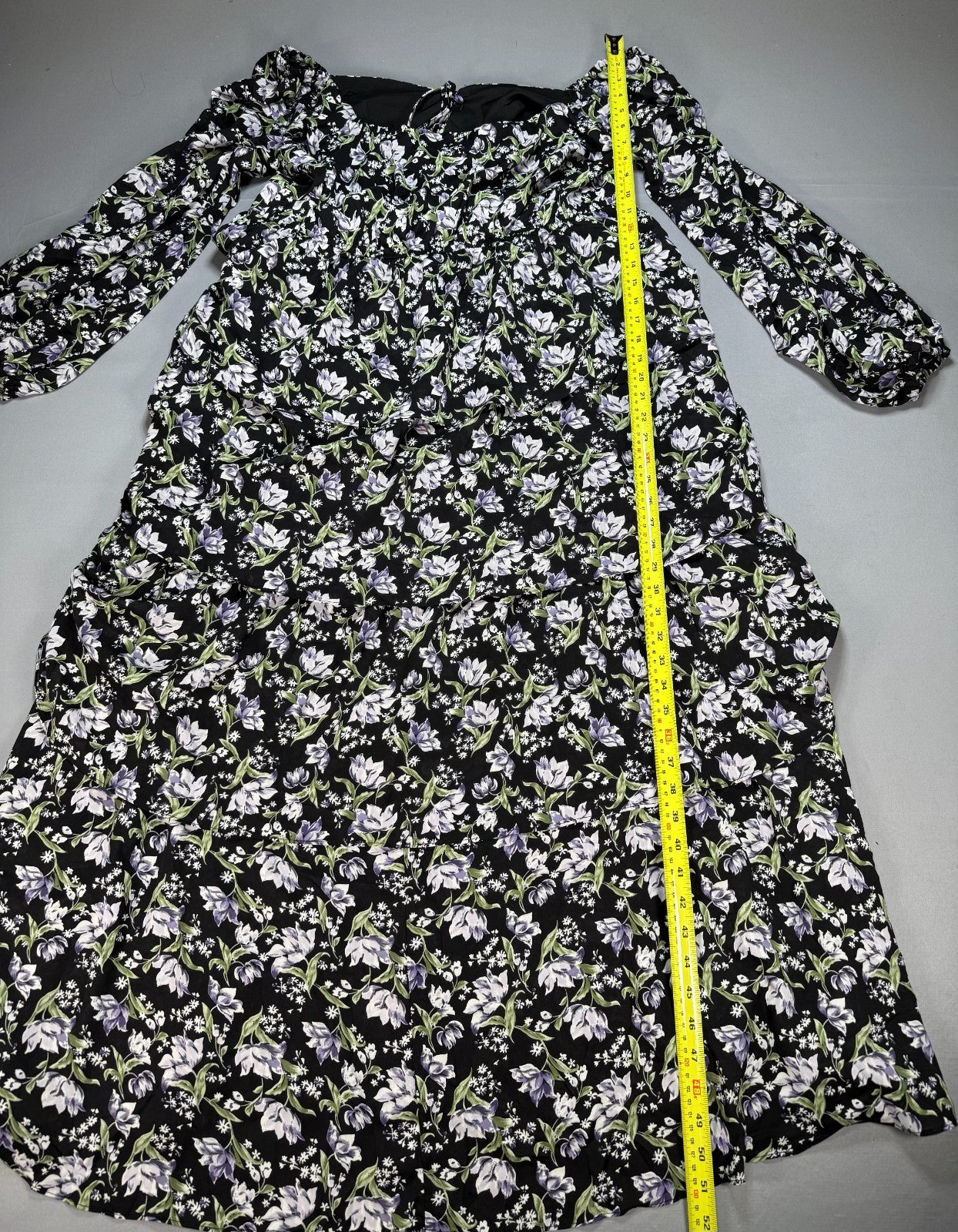 NWT Eywol Midi Dress Women's 3xl Black White Floral Tiered Ruffle Long Sleeve
