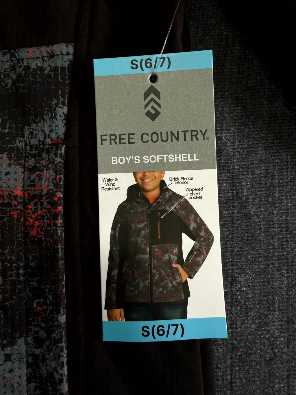 NWT Free Country Softshell Jacket Boys Small (6-7) Black Long Sleeve Full Zip