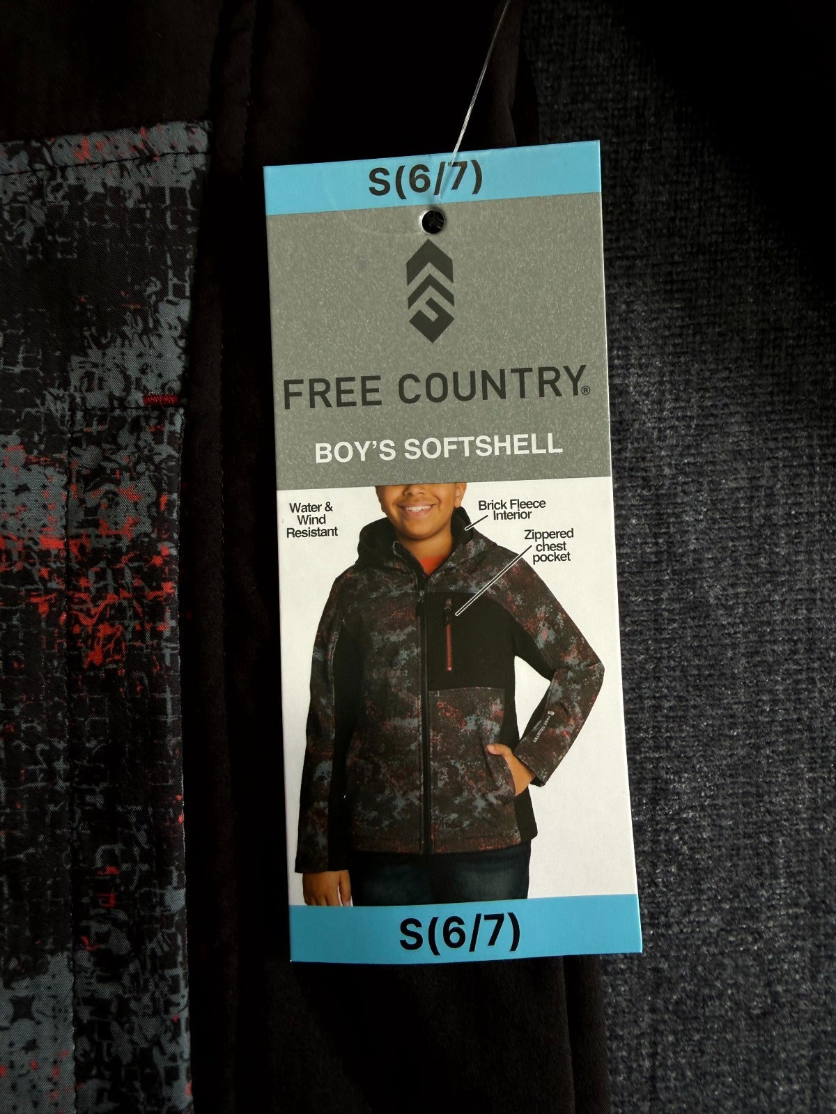NWT Free Country Softshell Jacket Boys Small (6-7) Black Long Sleeve Full Zip