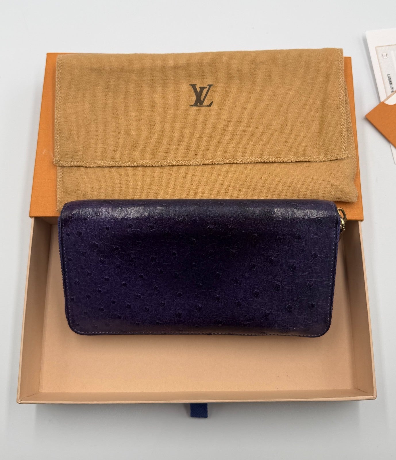 Louis Vuitton Monogram Zippy Organizer Wallet Women's Blue Ostrich Leather