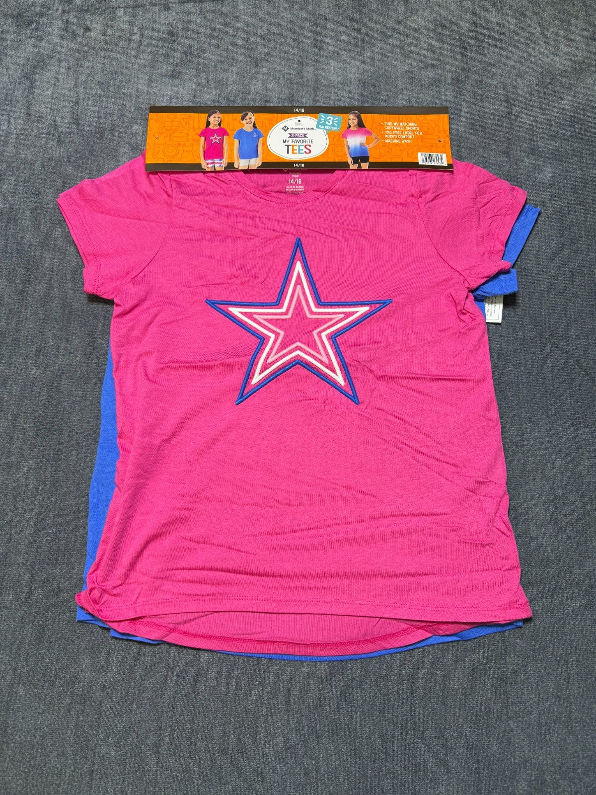 NWT Member's Mark My Favorite T-Shirt Girls 14/16 Multi Short Sleeve - Pack of 3
