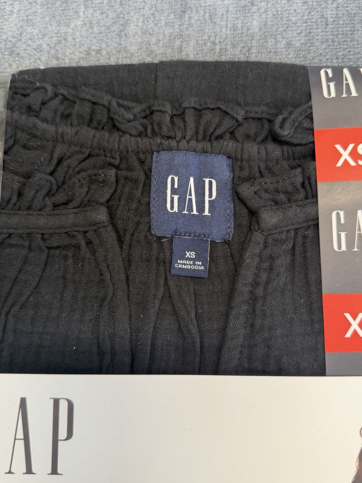Gap Gauze Popover Dress Women's XS Black Short Sleeve Deep V-Neck 100% Cotton