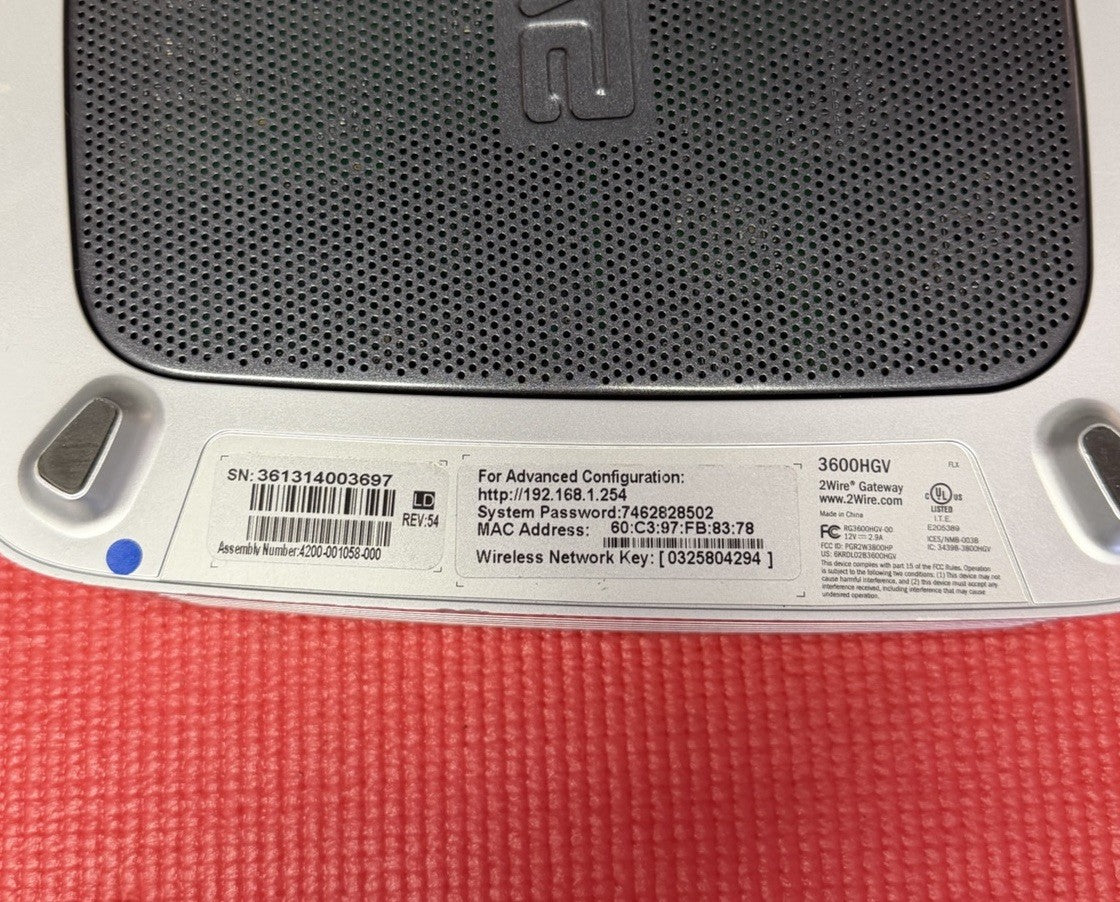 2Wire Gateway 3800HGV Internet Modem 4-Port Wireless Router-AT&T Universe