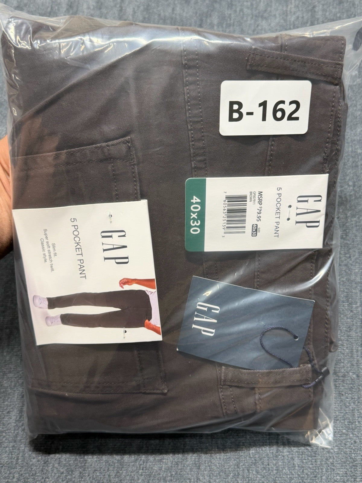 NWT Gap Slim Fit Stretch Twill Pants Men's 40x30 5-Pockets Brown Zip-Fly Classic