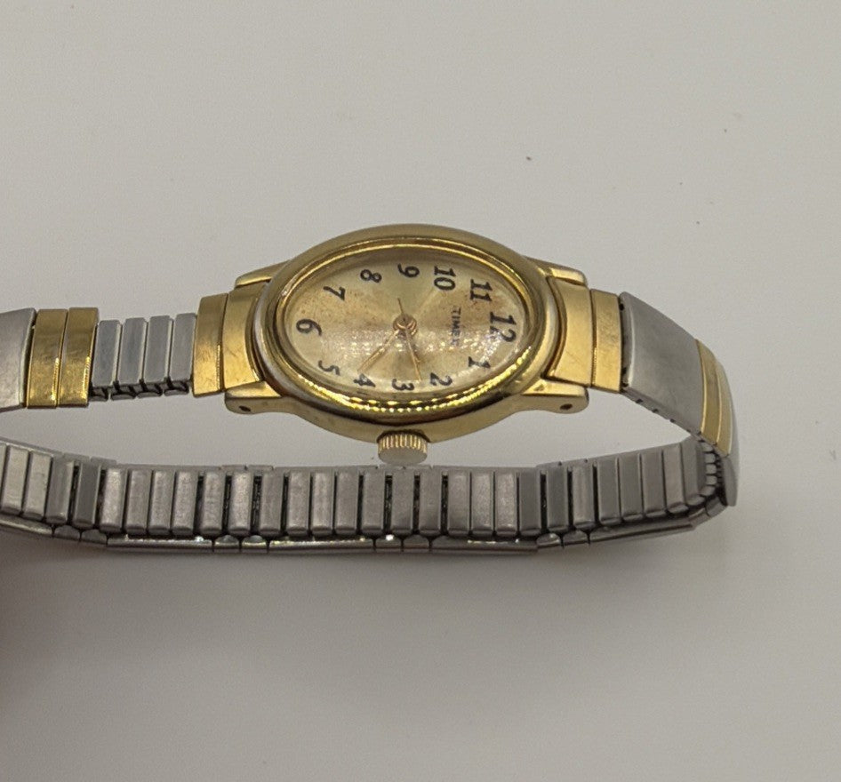 Timex Cavatina Watch Women 18mm Gold Tone Oval Dial Stretch Band New Battery