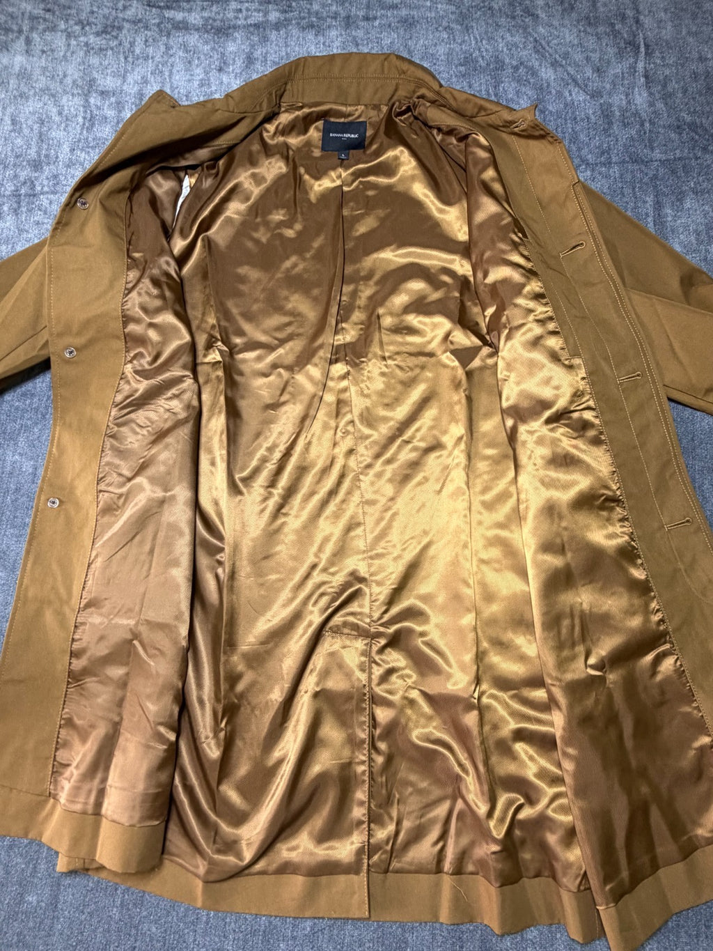 Banana Republic Modern Trench Coat Men's Large Khaki Long Sleeve Collared Casual