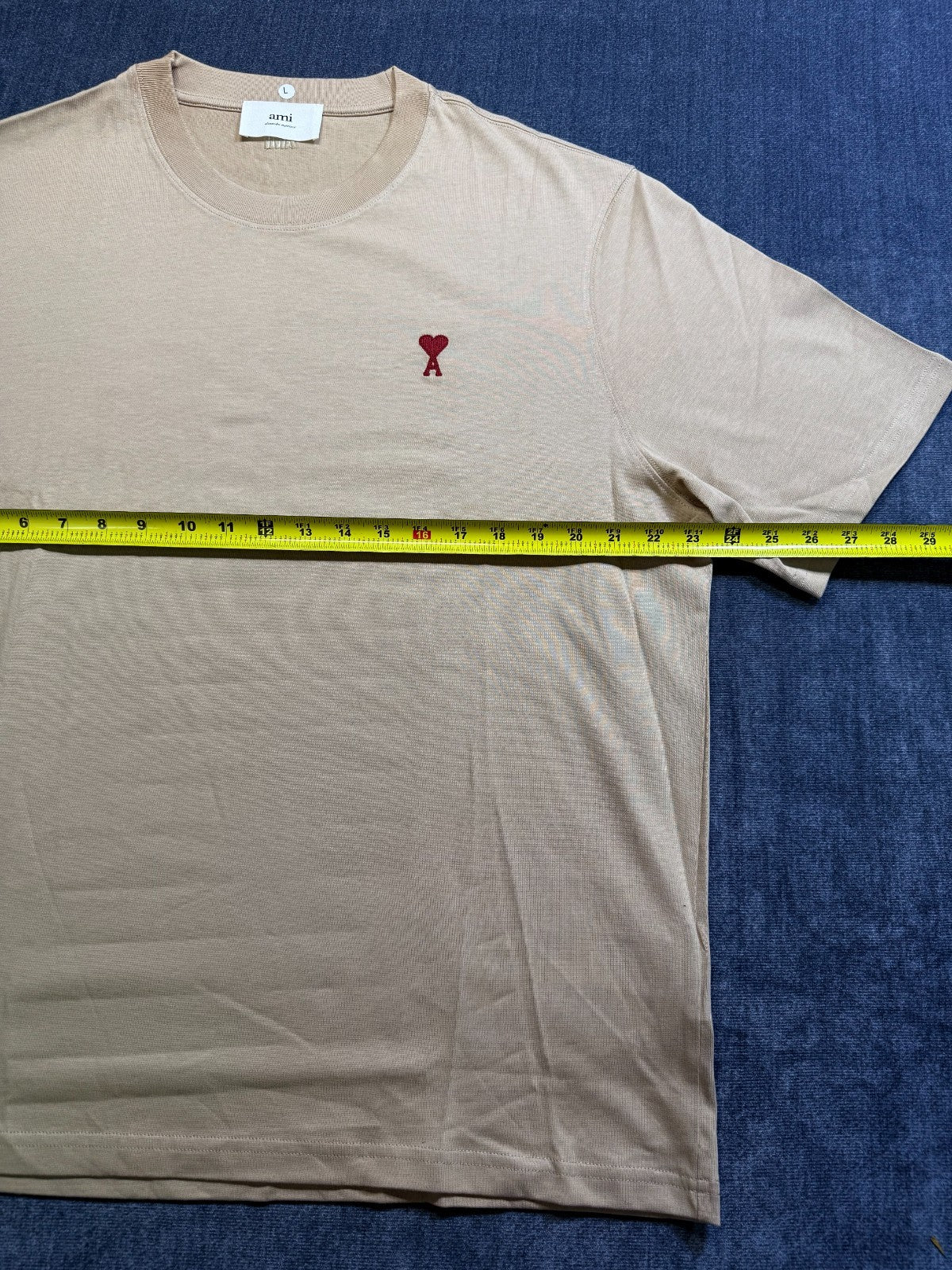 NWT AMI Paris Ami de Cœur T-Shirt Mens Large Beige Logo Embroidered Short Sleeve