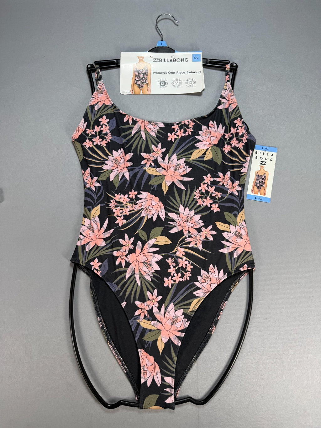 NWT Billabong One-Piece Swimsuit Women Large Black Floral Sleeveless Summer Gear