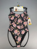 NWT Billabong One-Piece Swimsuit Women Medium Black Floral Sleeveless Summer Fit