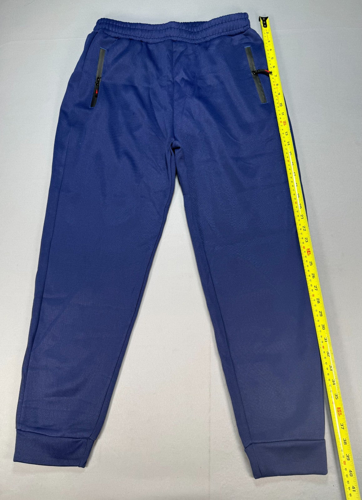 Men's Athletic Joggers Large Blue Zipper Pockets Gym Track Pants 100% Polyester