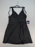 Lands' End Tulip Wrap One-Piece Swim Dress Women's Small Black Sleeveless Preppy