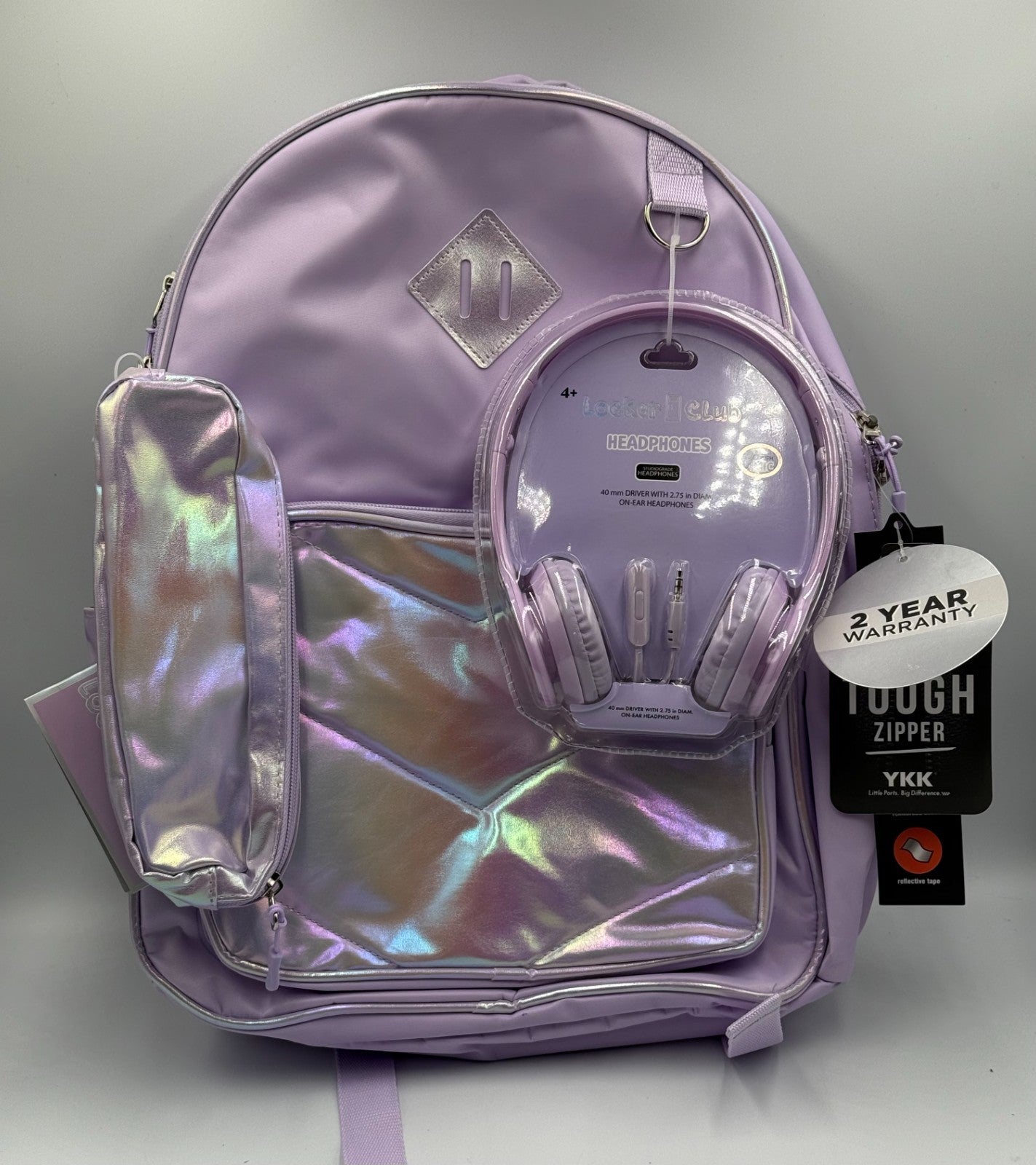 Locker Club Kids 16L Nylon Backpack Lavender Headphone Pencil Pouch School Bag