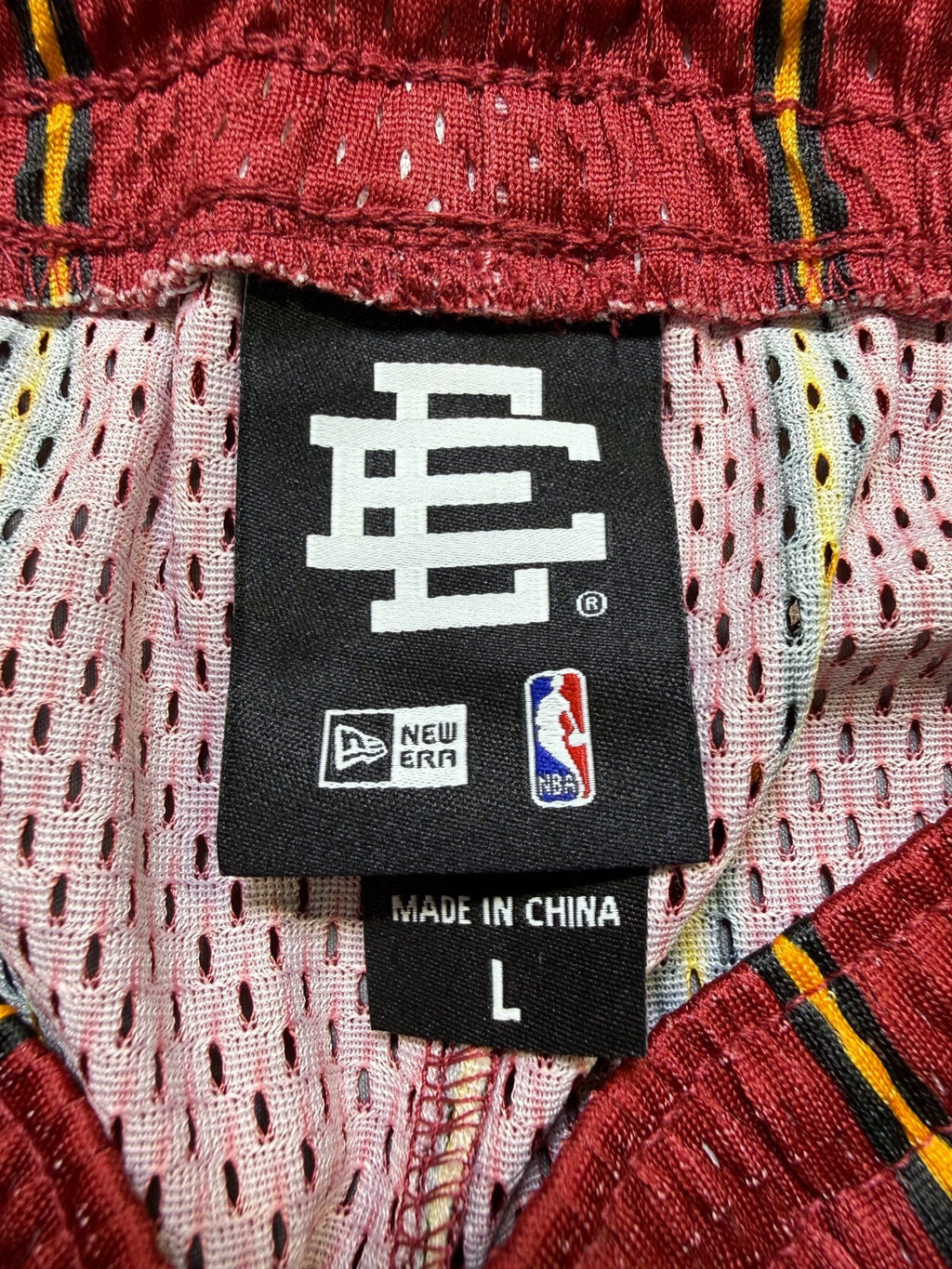 New Era X NBA Eric Emanuel Miami Heat Men’s Shorts Large Red Striped Basketball