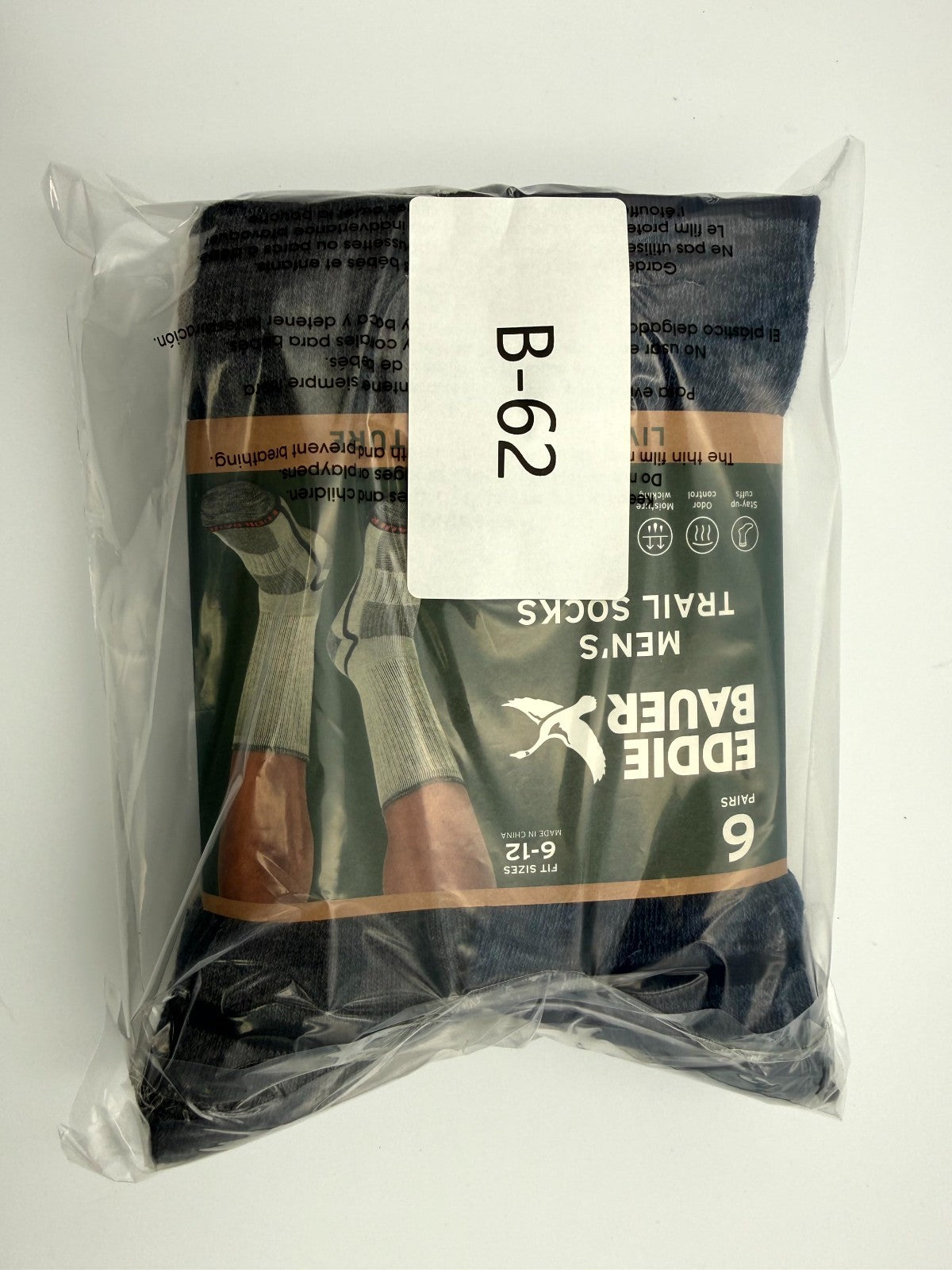 New Eddie Bauer Seamless Toe Trail Socks Men's Shoes Size 6-12 - Pairs Of 6