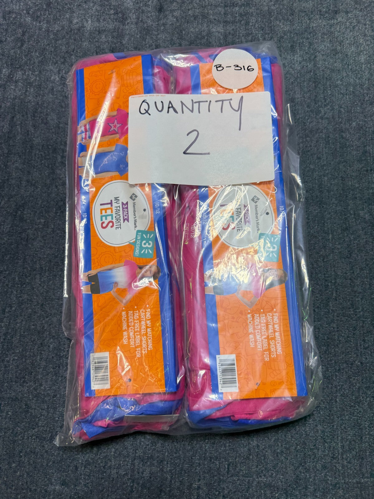 NWT Member's Mark My Favorite Active Tees Girls 10/12 Multicolor Preppy - 3-Pack