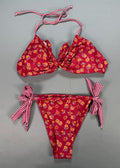 RoseSeek 2-Piece Floral Swimsuit Women's Large Orange Halter Triangle Bathing