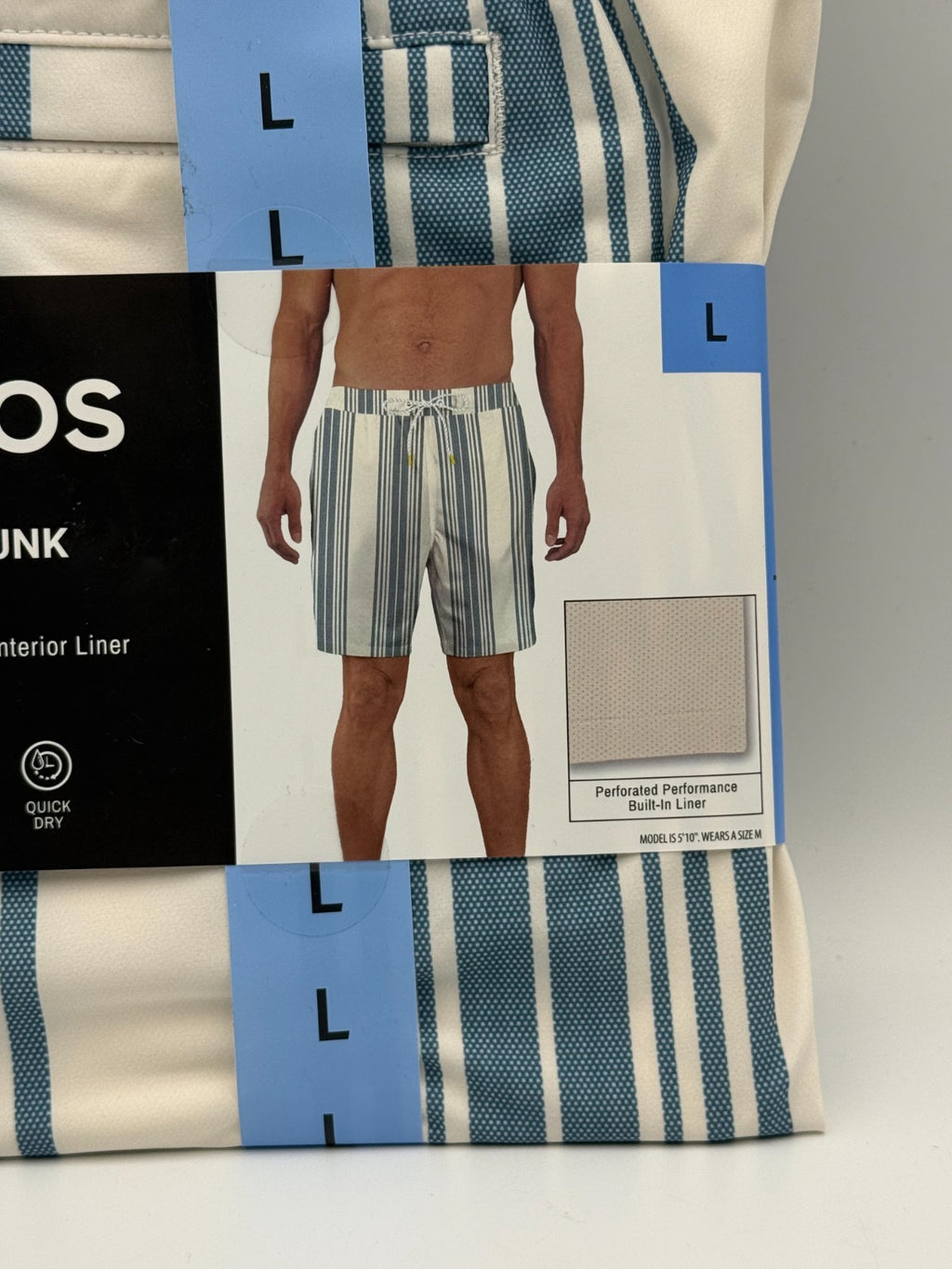 NWT Bonobos Swim Trunks Men's Large White Blue Striped Drawstring Summer Beach