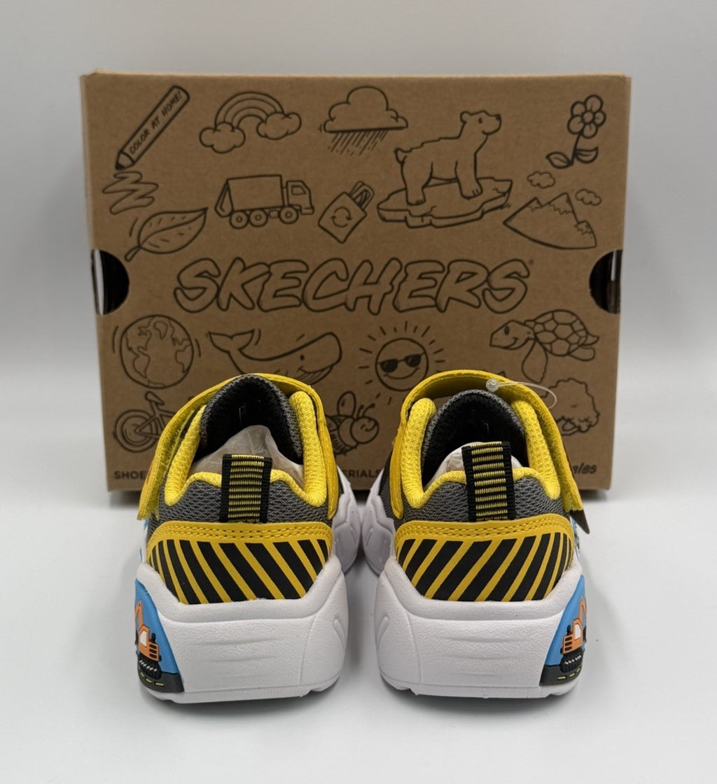 NEW Sketchers Vroom Sneakers Toddler Boys Size 5 Gray Yellow Construction Trucks