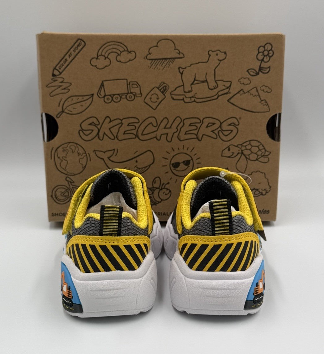 NEW Sketchers Vroom Sneakers Toddler Boys Size 5 Gray Yellow Construction Trucks
