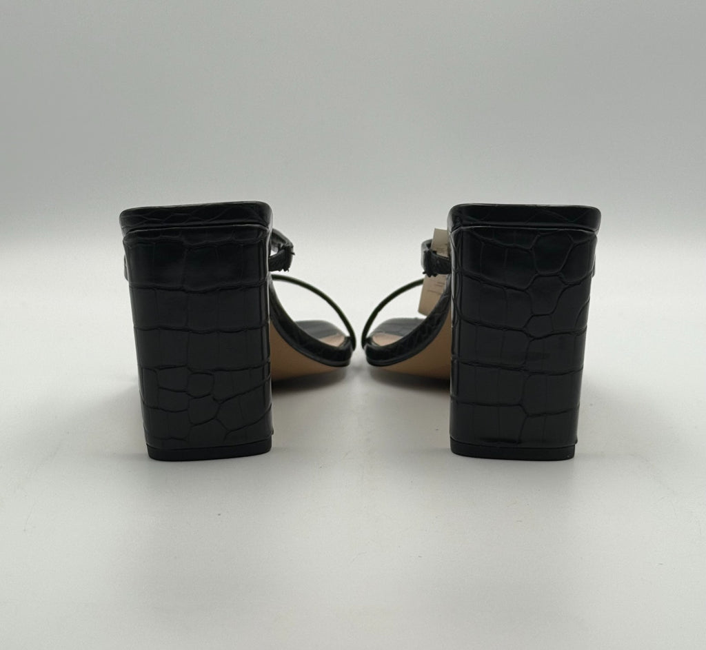 New The Drop Avery Two Strap Sandals Women 9 Black Crocodile Embossed High Heel