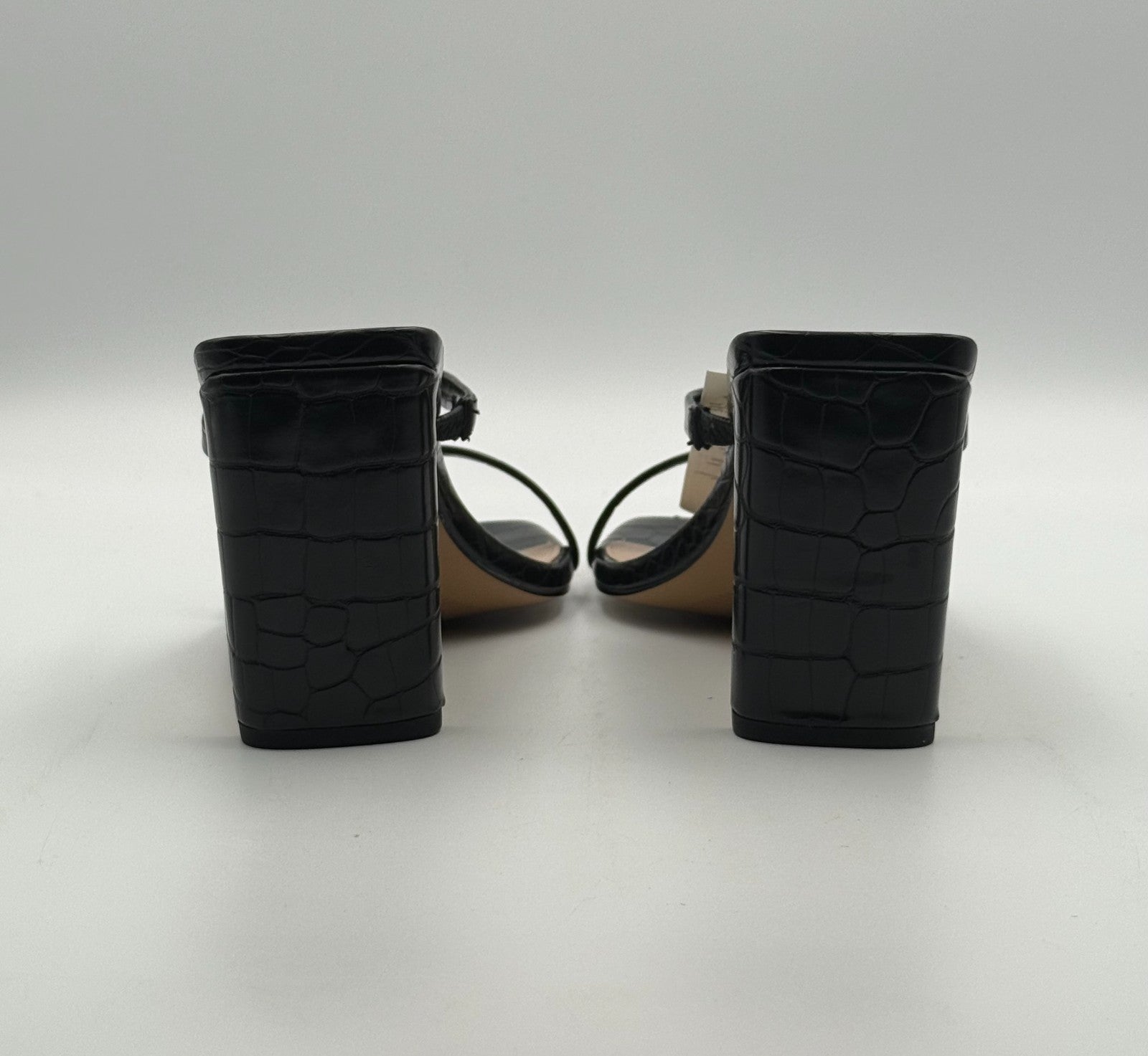 New The Drop Avery Two Strap Sandals Women 9 Black Crocodile Embossed High Heel